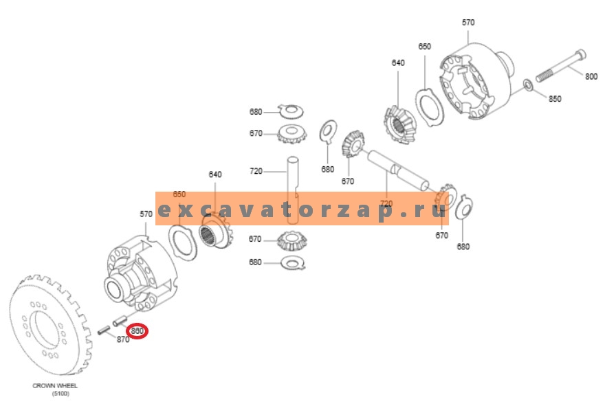 Штифт 0880109дифференциала переднего, заднего мостов экскаватора HITACHI ZX170W-3, ZX170W-3-AMS, ZX170W-3DARUMA, ZX190W-3, ZX190W-3-AMS, ZX190W-3DARUMA
