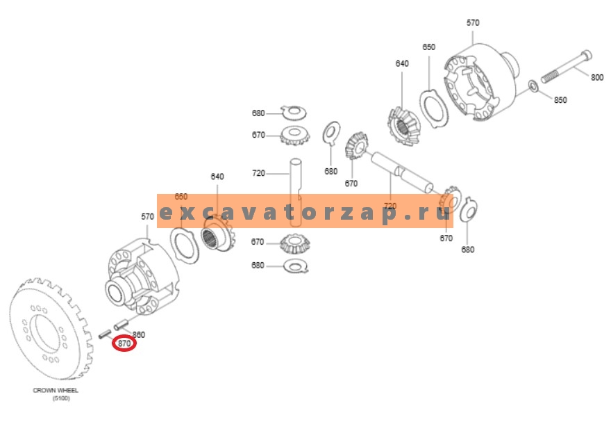 Штифт 0880110 дифференциала переднего, заднего мостов экскаватора HITACHI ZX170W-3, ZX170W-3-AMS, ZX170W-3DARUMA, ZX190W-3, ZX190W-3-AMS, ZX190W-3DARUMA