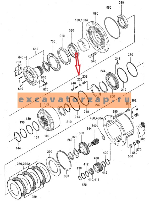 Втулка 1.425-00019 поршня моста экскаватора Doosan DX140W, DX185W, DX19W