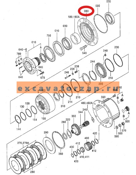 Ступица 0887003 переднего, заднего мостов экскаватора HITACHI UCX300, ZX180W, ZX180W-AMS, ZX210W, ZX210W-AMS, ZX300W