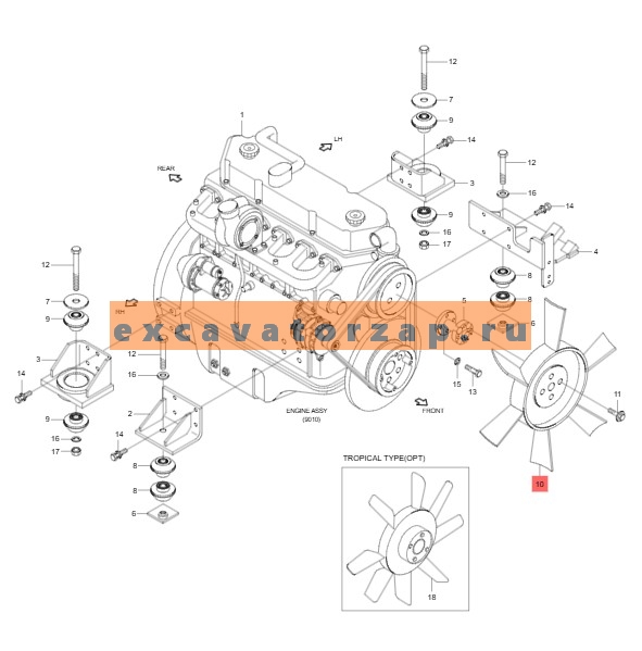 Вентилятор 11E9-04021 (аналог, КНР) охлаждения двигателя экскаватора HYUNDAI R170LC-7, R180LC-7, R210LC-7
