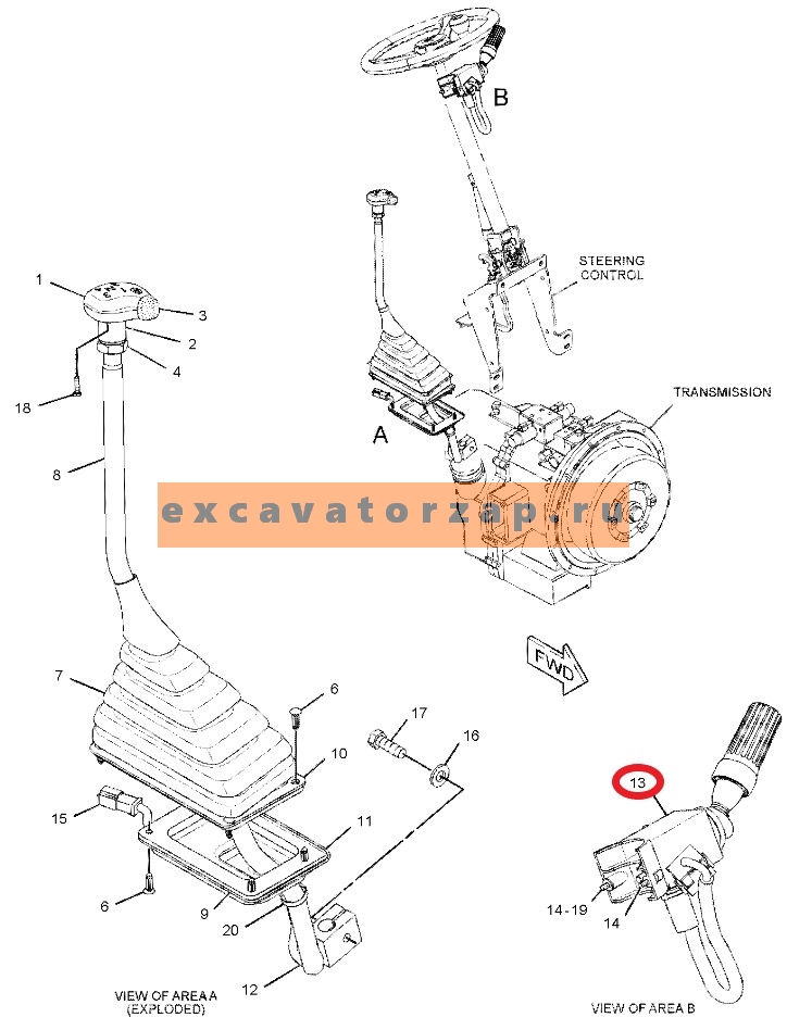 Переключатель подрулевой 310-9355, 3109355 КПП экскаватора погрузчика CAT 420F, 430F, 432E, 432F, 442E