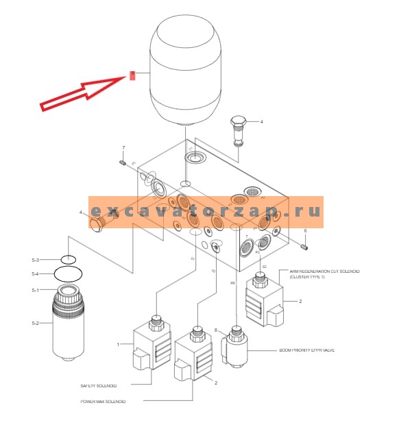 Гидроаккумулятор ZGAW-00115 экскаватора HYUNDAI R140W-9S, R180w-9S, R210W-9S, HX140, HX160, HX220