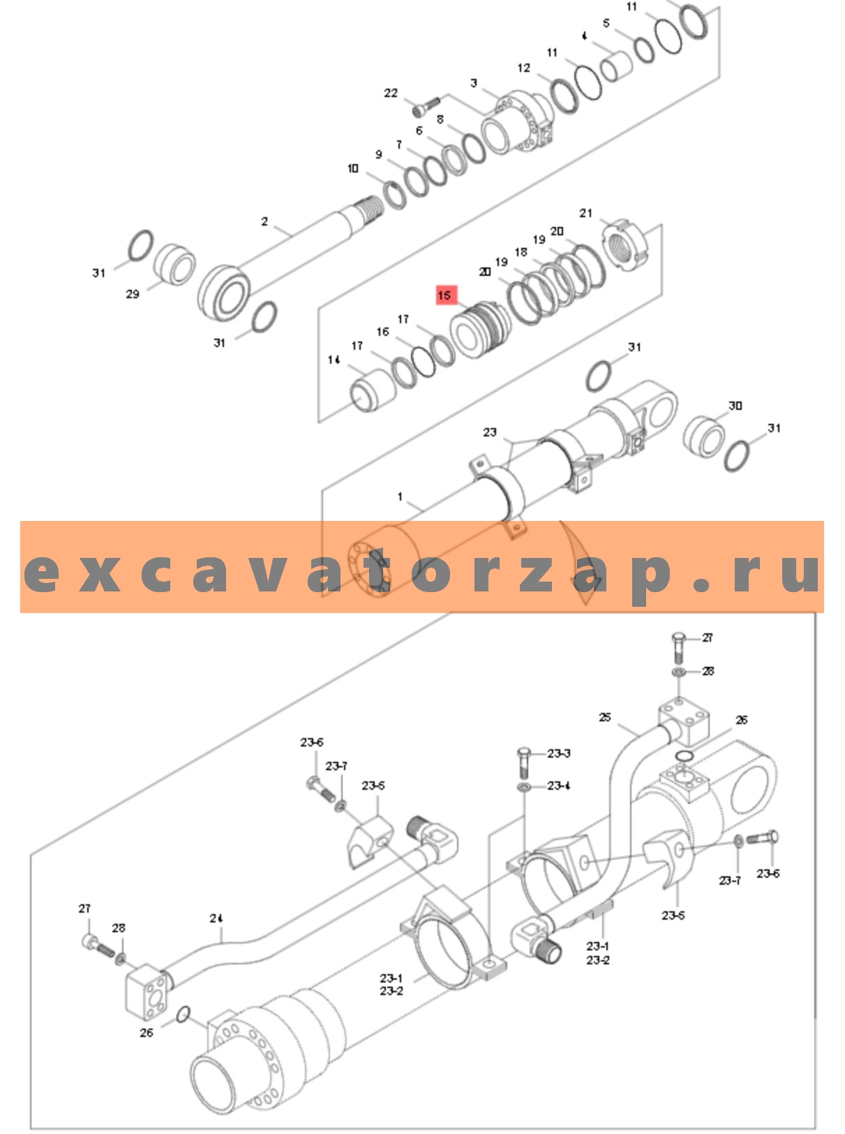 Поршень 31Y1-27170 гидроцилиндра ковша экскаватора HYUNDAI R290, R300LC7, R305