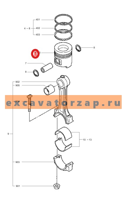Поршень 32A17-03100 (оригинал, HYUNDAI, STD) двигателя экскаватора HYUNDAI R160LC7, R160LC9S, R170W7, R170W9S, R180LC7, R180LC9S, R180W9S