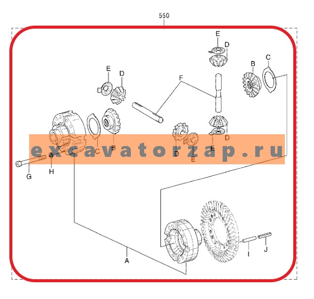Дифференциал в сборе 0894101 (АНАЛОГ) заднего моста экскаватора HITACHI ZX130W, ZX130W-AMS, ZX160W, ZX160W-AMS