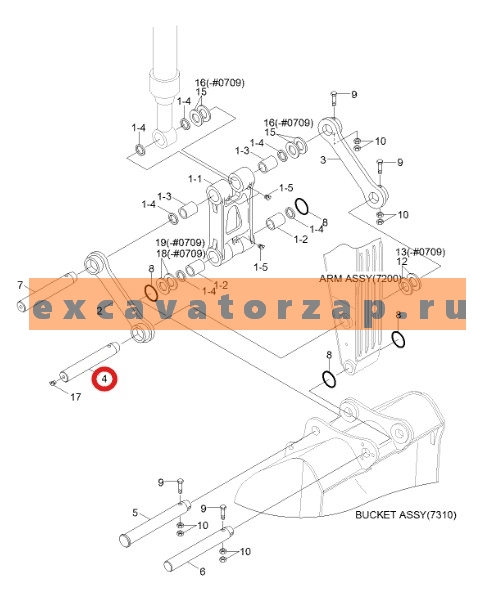 Палец 61N6-11081 (аналог, Корея), рукоять -щека экскаватора HYUNDAI R200W7, R210LC7, R210LC7H, R210NLC7