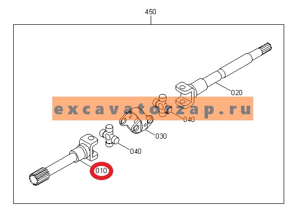 Полуось K9004081 (короткая) переднего моста экскаватора Doosan