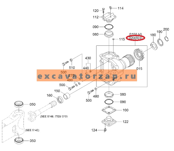Кулак поворотный 4472.298.227, 4472298227, 4472-298-227 правый моста экскаватора HYUNDAI R200W7, R200W7A, R210W-9